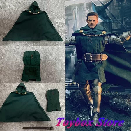1/12 Doctor Doom Villain Man Soldier Dark Green Mini Cape Sleeveless Vest Belt Clothes Set Accessory For 6" Ml Man Body Decors