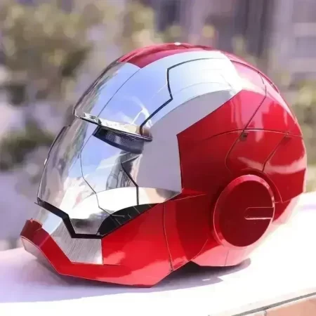 HOT Iron Man Mk5 Electric Voice Control Helmet Cosplay Led Eyes Metal Mask Model Statue Toys For Children Adults Birthday Gift